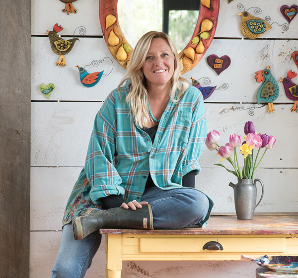 Kate at home in her garden studio